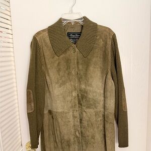 Terry Lewis Classic Luxuries Olive Green Suede & Knit Trench